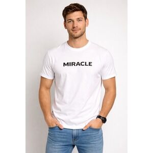 Asher Fabric Concepts Miracle Graphic T-Shirt Mens Medium White Cotton USA Made
